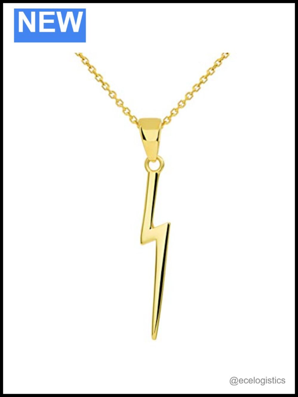 14k Yellow Gold Lightning Bolt Pendant Necklace